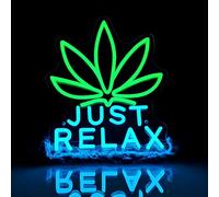 JUST RELAX LED Neon Sign (14x11.8in) - Green Cannabis Leaf Light for Bar, Lounge & Home | Decor Wall Light USB Powered