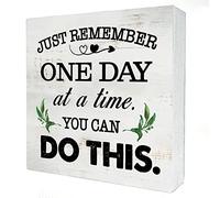 Just Remember One Day at a Time Wood Box Sign Home Decor Rustic Inspirational You Can Do It Wooden Box Sign Block Plaque for Wall Tabletop Desk Home Office Decoration 5" x 5"