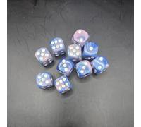Just Rolling 6's 10-Pack 16mm D6 Polyhedral Dice Set 6-sided Acrylic Die for RPG MTG DND Dice Table Board Games (Black-Green) (BLUE/PINK)