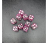 Just Rolling 6's 10-Pack 16mm D6 Polyhedral Dice Set 6-sided Acrylic Die for RPG MTG DND Dice Table Board Games (Black-Green) (PINK/LIGHT PINK)