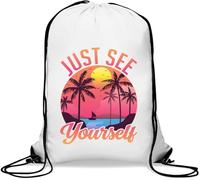 Just See Yourself Palm Beach Miami Style Logo Gym Sack Casual Drawstring Bag White