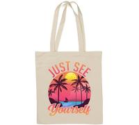 Just See Yourself Palm Beach Miami Style Logo Natural Cotton Tote Bag White