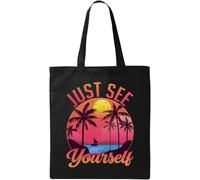 Just See Yourself Palm Beach Miami Style Logo Natural Ecological Cotton Tote Bag Black