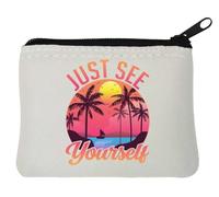 Just See Yourself Palm Beach Miami Style Logo Neoprene Coin Purse Pouch 10x11cm White