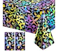 Just Shimmer 2 Pack Colorful Leopard Print Tablecloth, 54x108, Disposable Plastic Table Cover for Jungle Safari, Cheetah Theme, Birthday Party, and Event Decorations