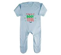 Just So Bootiful Beautiful Halloween Statement Baby Romper Jumpsuit with feet, 0-3 Months, Pastel Blue