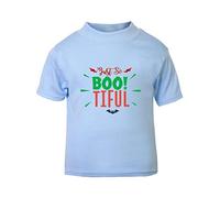Just So Bootiful Beautiful Halloween Statement Short Sleeve Cotton Kids t Shirt, 2-3 Years, Pastel Blue