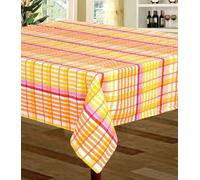 Just So Home Seersucker Tablecloth 100% Cotton Check Kitchen Dining Outdoor (70" 178Cm Round Apricot)
