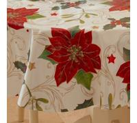 Just So Home Xmas Poinsettia Pvc Tablecloth Wipeable (137Cm X 228Cm Rectangle)