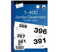 Just stationery 1-400 Jumbo Cloakroom Raffle Ticket, White, 145 x 220 mm approx, 8003