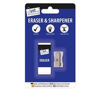 Just Stationery 1068 Pencil Sharpener and Eraser, Metal
