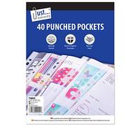 Just Stationery 4054 Plastic Punched Pocket, Clear, Pack of 40