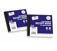 Just Stationery Receipt Book, No Carbon Required, 1-80 Numbered, Ruled Paper, 80 Sheets, 12.6 x 10.1 cm, Pack of 2
