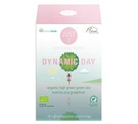 JUST T Dynamic Day Premium Pyramid Tea Bag (20 pcs) | Organic Green Tea - Blended with Acai and Grapefruit | Biodegradable Premium Organic Tea Bags - Organic High-Grown Leaf Tea for All Tea Lovers