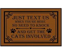 Just Text Us When You're Here No Need to Knock and Get The Cats Involved Fall Winter Outdoor Doormat, Christmas Mats for Front Door Drying Quickly Fall Front Door Mat Rubber_16 x 24 Inches