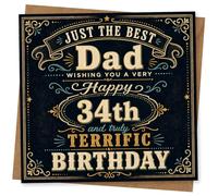 Just the Best Dad Happy 34th Birthday Card for Dad, Terrific Birthday Card for Father