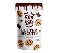 Just The Fun Bite Butter Biscuits 200g x Pack of 6 - Chocolate Biscuit with Hazelnut Chocolate Spread Biscuits Multipack Cookies for Kids, Adults, Resealable Bag