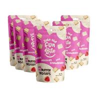 Just The Fun Bite Mini Butter Chocolate Biscuits Bites 100g x Pack of 6 - White Chocolate Biscuits Multipack, White Chocolate with Strawberry Cookies for Kids, Adults, Resealable Bag