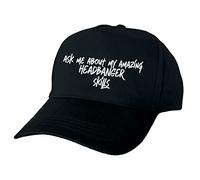 Just The Shirt Ask me About My Headbanger Skills Hand Printed Black Baseball Cap