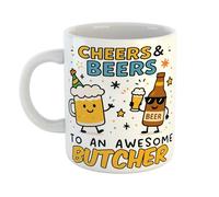 Just The Shirt Cheers and Beers to an Awesome Butcher Funny Ceramic Mug Gift for Work Colleagues, Retirement, Birthdays, or Office Humour