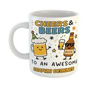 Just The Shirt Cheers and Beers to an Awesome Graphic Designer Funny Ceramic Mug Gift for Work Colleagues, Retirement, Birthdays, or Office Humour