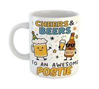 Just The Shirt Cheers and Beers to an Awesome Postie Funny Ceramic Mug Gift for Work Colleagues, Retirement, Birthdays, or Office Humour