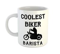 Just The Shirt Coolest Biker Barista White Ceramic Hand Printed Mug