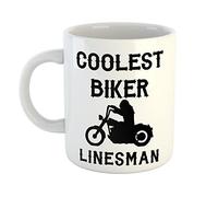 Just The Shirt Coolest Biker Linesman White Ceramic Hand Printed Mug