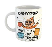 Just The Shirt Director Powered by Tea and Biscuits Funny Ceramic Mug Gift for Work Colleagues, Retirement, Birthdays, or Office Humour