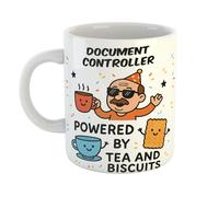 Just The Shirt Document Controller Powered by Tea and Biscuits Funny Ceramic Mug Gift for Work Colleagues, Retirement, Birthdays, or Office Humour
