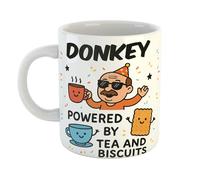 Just The Shirt Donkey Powered by Tea and Biscuits Funny Coffee Mug Gift for Office Desk, Home or Workplace, Ideal Present for Birthdays or Retirement