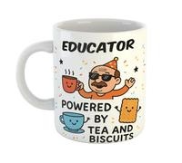 Just The Shirt Educator Powered by Tea and Biscuits Funny Ceramic Mug Gift for Work Colleagues, Retirement, Birthdays, or Office Humour