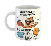 Just The Shirt Gardener Handyman Powered by Tea and Biscuits Funny Coffee Mug Gift for Office Desk, Home or Workplace, Ideal Present for Birthdays or Retirement