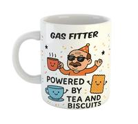 Just The Shirt Gas Fitter Powered by Tea and Biscuits Funny Ceramic Mug Gift for Work Colleagues, Retirement, Birthdays, or Office Humour