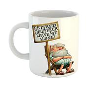 Just The Shirt Grumpy Retired Chauffeur Leave Me Alone Mug, Old Man on Deckchair Holding Sign, 11 oz Ceramic Mug