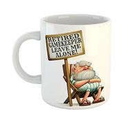 Just The Shirt Grumpy Retired Gamekeeper Leave Me Alone Mug, Old Man on Deckchair Holding Sign, 11 oz Ceramic Mug