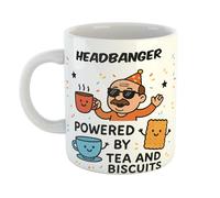 Just The Shirt Headbanger Powered by Tea and Biscuits Funny Ceramic Mug Gift for Work Colleagues, Retirement, Birthdays, or Office Humour