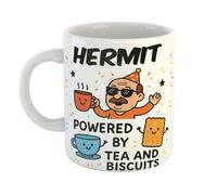 Just The Shirt Hermit Powered by Tea and Biscuits Funny Ceramic Mug Gift for Work Colleagues, Retirement, Birthdays, or Office Humour