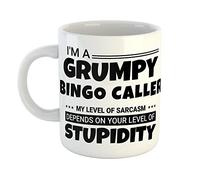 Just The Shirt I'm a Grumpy Bingo Caller My Level of Sarcasm Depends on Your Level of Stupidity White Ceramic Hand Printed Mug