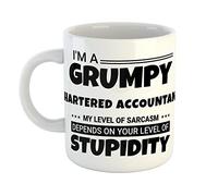 Just The Shirt I'm a Grumpy Chartered Accountant My Level of Sarcasm Depends on Your Level of Stupidity White Ceramic Hand Printed Mug