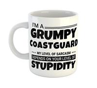 Just The Shirt I'm a Grumpy Coastguard My Level of Sarcasm Depends on Your Level of Stupidity White Ceramic Hand Printed Mug