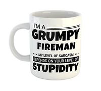 Just The Shirt I'm a Grumpy Fireman My Level of Sarcasm Depends on Your Level of Stupidity White Ceramic Hand Printed Mug