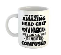 Just The Shirt I'm an Amazing Head Chef Not a Magaician But I can See Why You Might Be Confused White Ceramic Hand Printed Mug