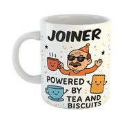 Just The Shirt Joiner Powered by Tea and Biscuits Funny Coffee Mug Gift for Office Desk, Home or Workplace, Ideal Present for Birthdays or Retirement
