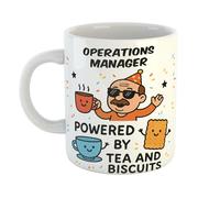 Just The Shirt Operations Manager Powered by Tea and Biscuits Funny Coffee Mug Gift for Office Desk, Home or Workplace, Ideal Present for Birthdays or Retirement