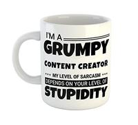 Just The Shirt Personalised Mug I'm a Grumpy Content Creator My Level of Sarcasm Depends on Your Level of Stupidity White Ceramic Customised Hand Printed Mug