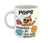Just The Shirt Pops Powered by Tea and Biscuits Funny Ceramic Mug Gift for Work Colleagues, Retirement, Birthdays, or Office Humour