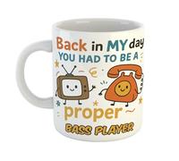 Just The Shirt Printed on Both Sides - Back in My Day Proper Bass Player Mug with Retro Colour Illustrations