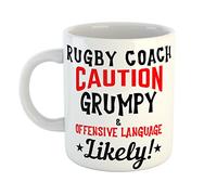 Just The Shirt Rugby Coach Caution Grumpy and Offensive Language Likely Ceramic White Mug
