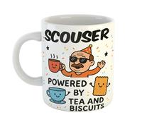 Just The Shirt Scouser Powered by Tea and Biscuits Funny Coffee Mug Gift for Office Desk, Home or Workplace, Ideal Present for Birthdays or Retirement